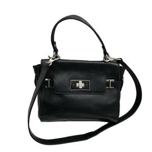 Audrey Brooke Black Leather Shoulder/Top Handle Bag Turn Lock Silver Hardware
